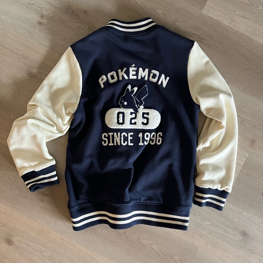 Pokémon Center Pikachu Stadium Jacket Varsity Jacket in Navy and Cream M